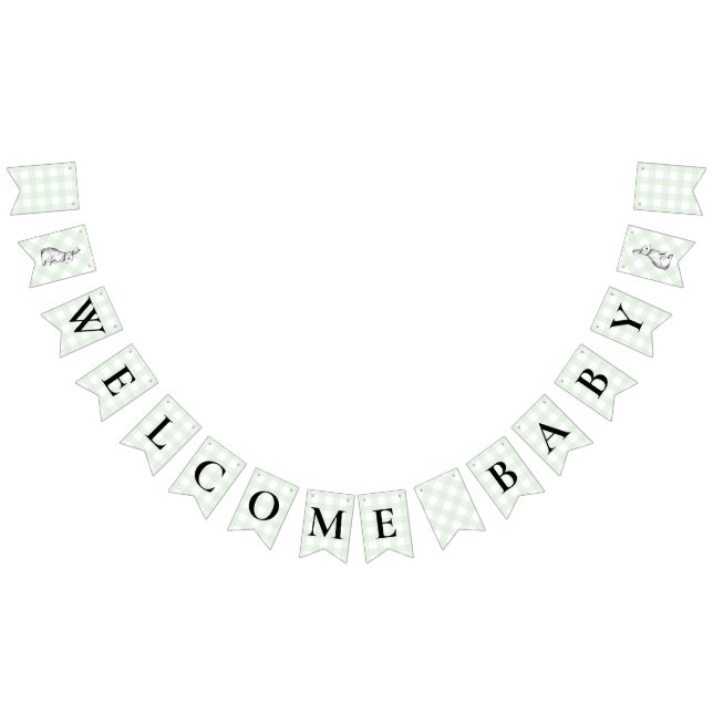 Bunny Rabbit Green Gingham Baby Shower Bunting (All)