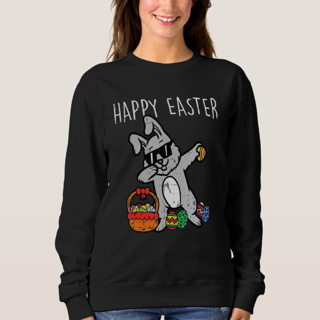 Bunny Rabbit Happy Easter Dab Dance Cool Kids Boys Sweatshirt (Front)