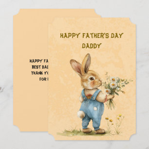 Bunny Rabbit Holding Bouquet Daisies Father's Day Card