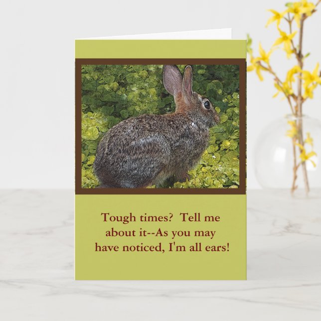 BUNNY RABBIT/ I'M ALL EARS, TELL ME ABOUT IT" CARD (Yellow Flower)
