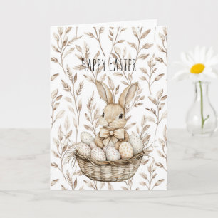 Bunny Rabbit in Basket Easter Eggs Card