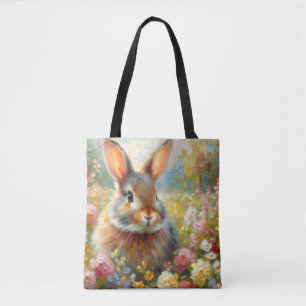 Bunny Rabbit in Floral Wilderness Art Tote Bag
