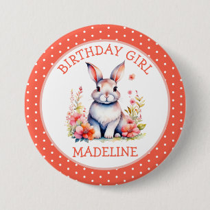 Bunny Rabbit in Flowers Happy Birthday Personalise 7.5 Cm Round Badge