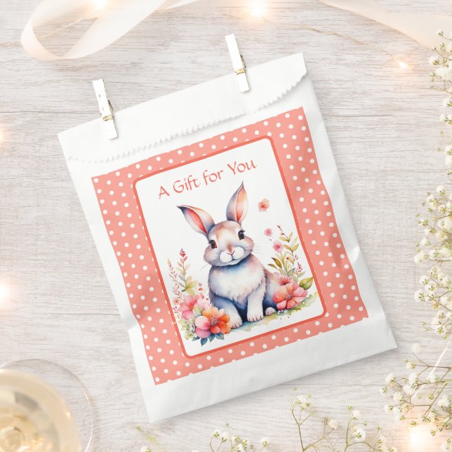 Bunny Rabbit in Flowers It's a Girl Baby Shower Favour Bags (Clipped)