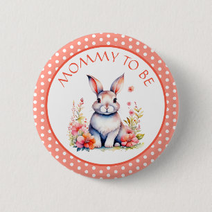 Bunny Rabbit in Flowers Mommy to Be Baby Shower 6 Cm Round Badge