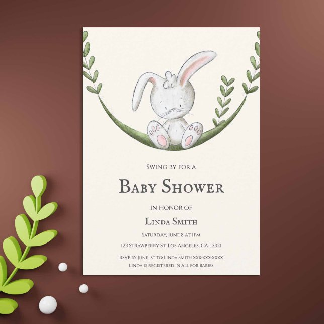 Bunny Rabbit in Swing Gender Neutral Baby Shower Invitation (Creator Uploaded)