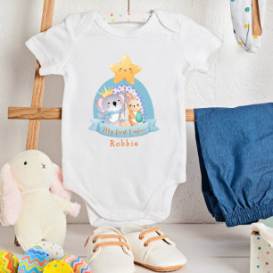 Bunny Rabbit Koala Baby Boy Rainbow First Easter Bodysuit