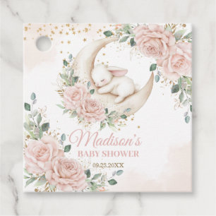 Bunny Rabbit Moon Pink Blush Floral Baby Shower Favour Tags