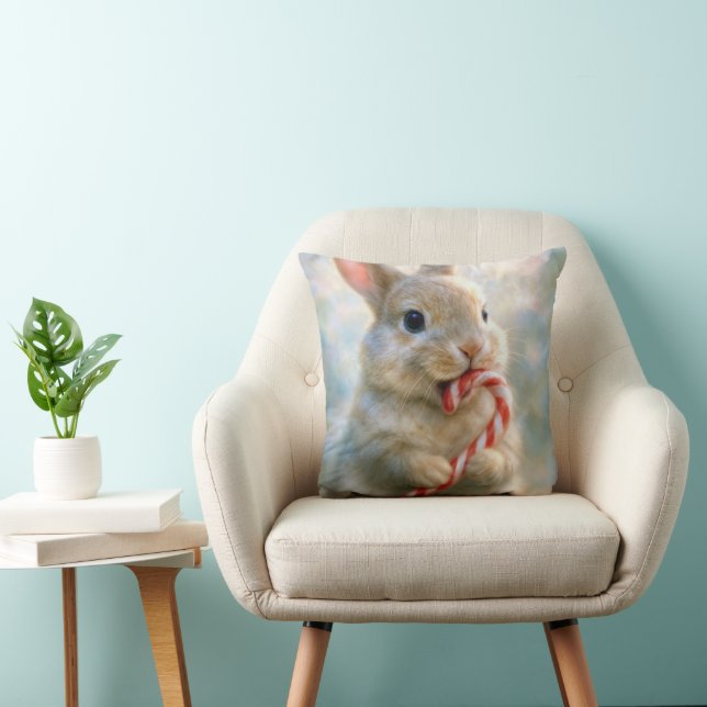 Bunny Rabbit Nibbling On a Candy Cane Cushion (Chair)