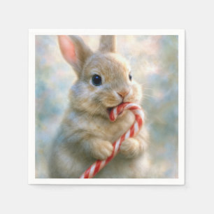 Bunny Rabbit Nibbling On a Candy Cane Napkin