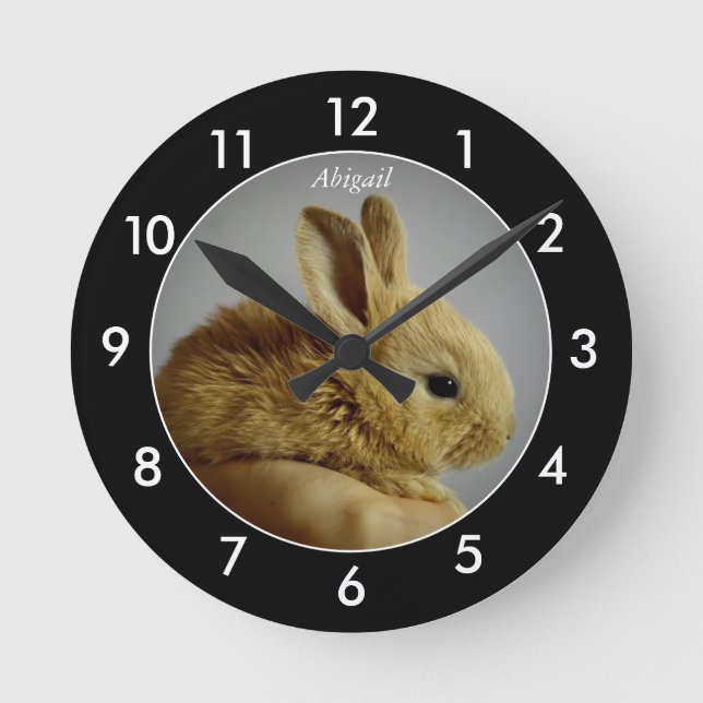 Bunny Rabbit Personalised Black Border Round Clock (Front)