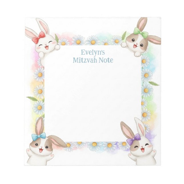 Bunny Rabbit Personalised Mitzvah Notes Notepad (Front)