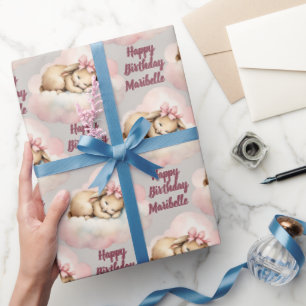 Bunny Rabbit Personalized Girls Birthday Wrapping Paper