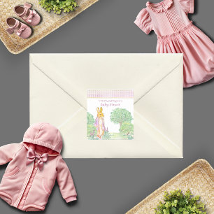 Bunny Rabbit Pink Animal Theme Watercolor Square Sticker