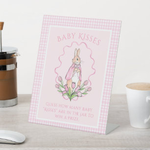 Bunny Rabbit Pink Baby Kisses Baby Shower Game Pedestal Sign