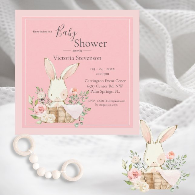 Bunny Rabbit Pink Baby Shower Invitation (Creator Uploaded)