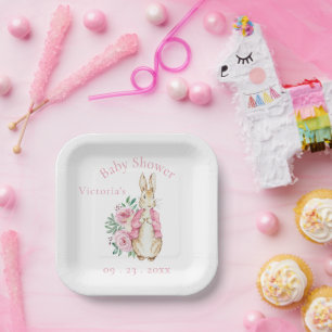Bunny Rabbit Pink Baby Shower Paper Plate