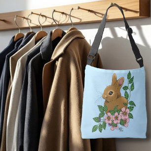 Bunny Rabbit Pink Flowers Crossbody Bag