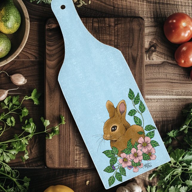 Bunny Rabbit Pink Flowers Cutting Board (Creator Uploaded)