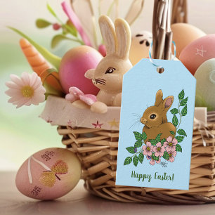 Bunny Rabbit Pink Flowers Gift Tags