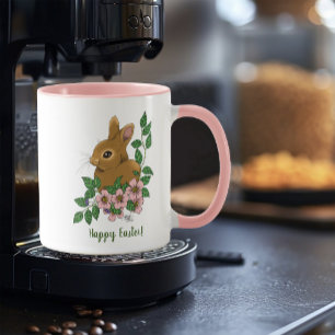 Bunny Rabbit Pink Flowers Mug