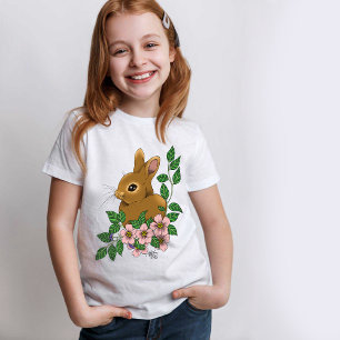 Bunny Rabbit Pink Flowers T-Shirt