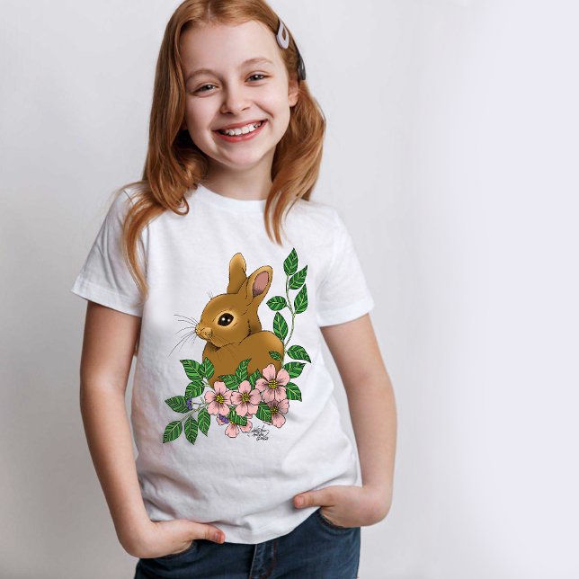 Bunny Rabbit Pink Flowers T-Shirt (Creator Uploaded)