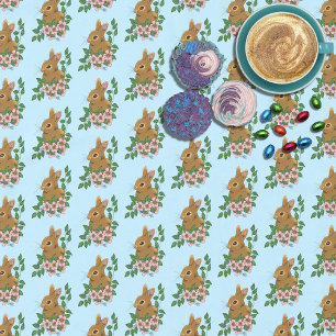 Bunny Rabbit Pink Flowers Tablecloth