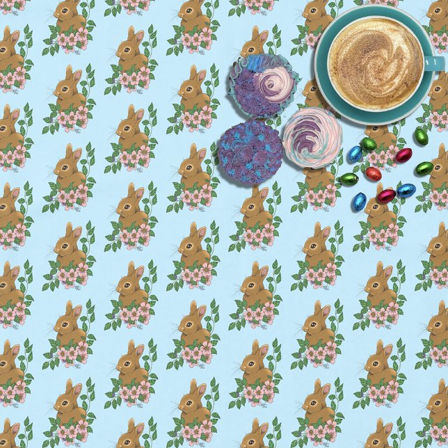 Bunny Rabbit Pink Flowers Tablecloth (Creator Uploaded)