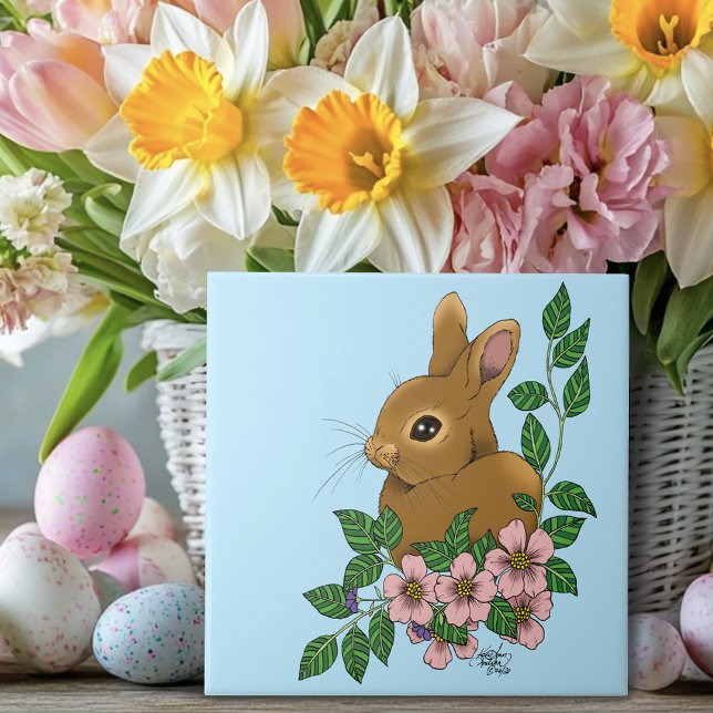 Bunny Rabbit Pink Flowers Tile (Creator Uploaded)