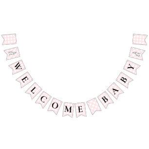 Bunny Rabbit Pink Gingham Baby Shower Bunting Bunting