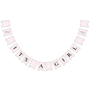 Bunny Rabbit Pink Gingham Baby Shower Bunting Flag