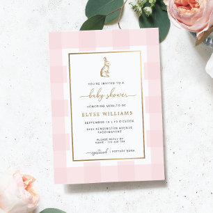 Bunny Rabbit Pink Gingham Baby Shower Foil Invite