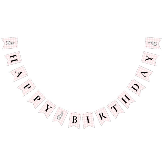 Bunny Rabbit Pink Gingham Birthday Bunting Banner (All)