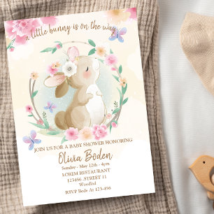 Bunny Rabbit Pink Girl Baby Shower Invitation