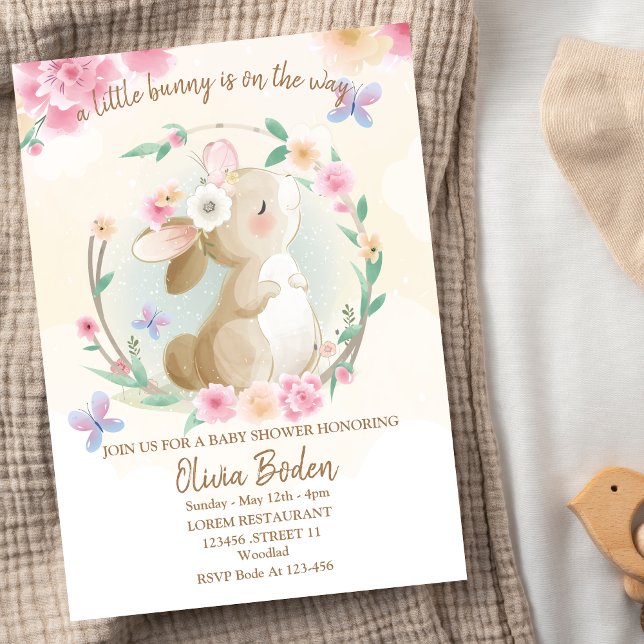 Bunny Rabbit Pink Girl Baby Shower Invitation (Creator Uploaded)