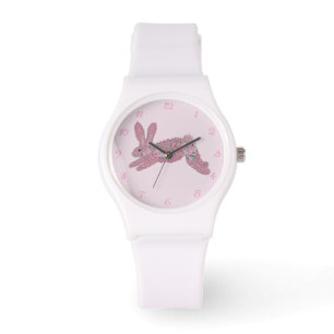 Bunny Rabbit Pink Roses Clock Watch