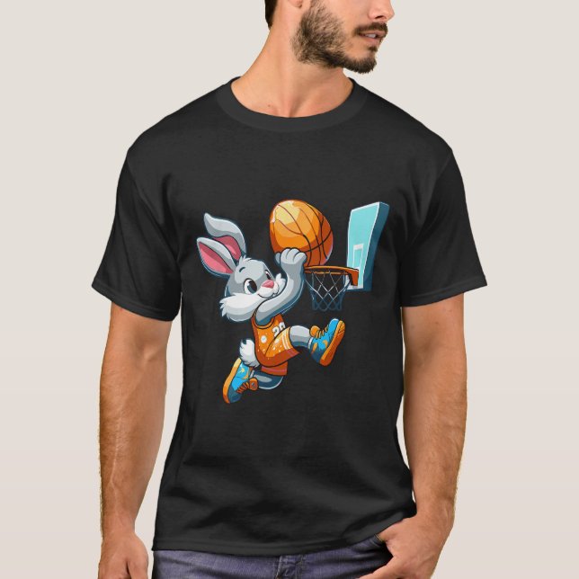 Bunny Rabbit Playing Dunking Bysketbyll Easter Egg T-Shirt (Front)