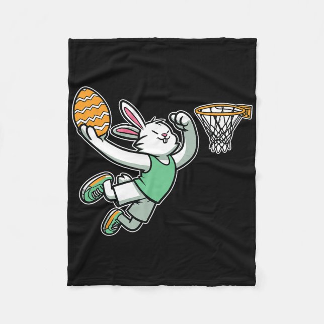 Bunny Rabbit Playing Dunking Sketll Egg Easter Dun Fleece Blanket (Front)