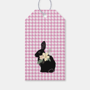 Bunny Rabbit Silhouette Flowers Houndstooth Easter Gift Tags