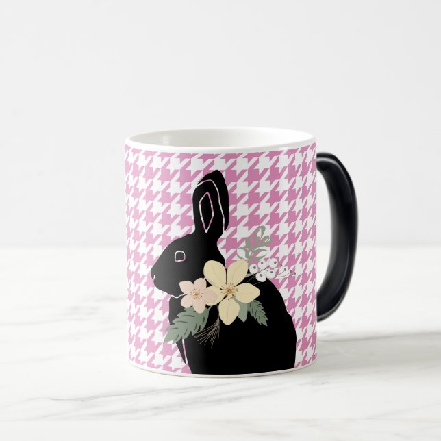 Bunny Rabbit Silhouette Spring Flowers Houndstooth Magic Mug (Front Right)