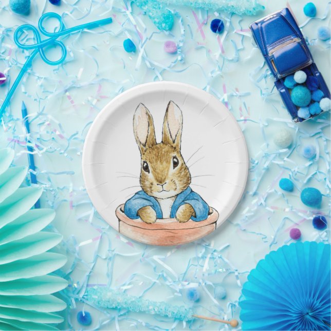 Bunny rabbit sitting in plant pot paper plate (Party)