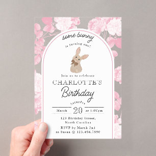 Bunny Rabbit Some Bunny is Turning One Birthday Acrylic Invitations