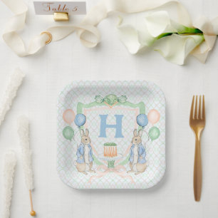 Bunny Rabbit Spring Monogram Paper Plate