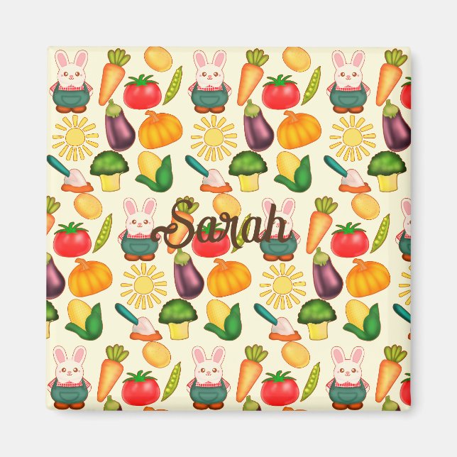 Bunny Rabbit Vegetable Farmer Magnet (Front)