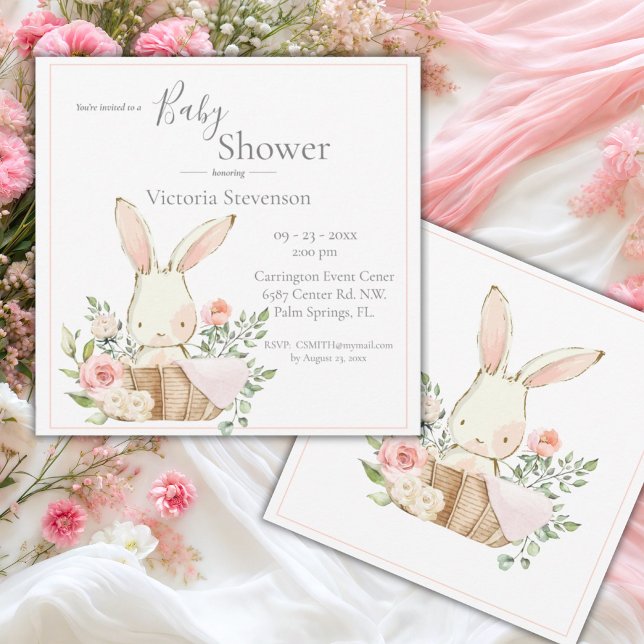 Bunny Rabbit Watercolor Baby Shower Invitation (Creator Uploaded)
