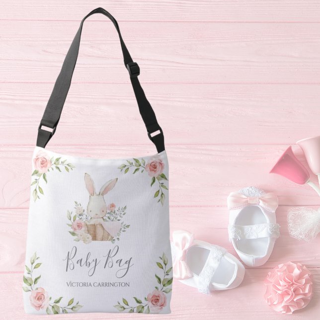 Bunny Rabbit Watercolor Floral Personalised Crossb Crossbody Bag (Creator Uploaded)