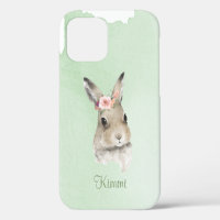 Bunny Rabbit Watercolor Green Name Minimalistic
