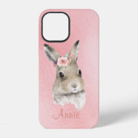 Bunny Rabbit Watercolor Pink Name Minimalistic