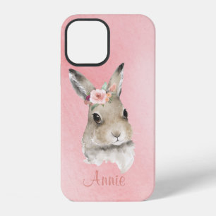 Bunny Rabbit Watercolor Pink Name Minimalistic iPhone 12 Case